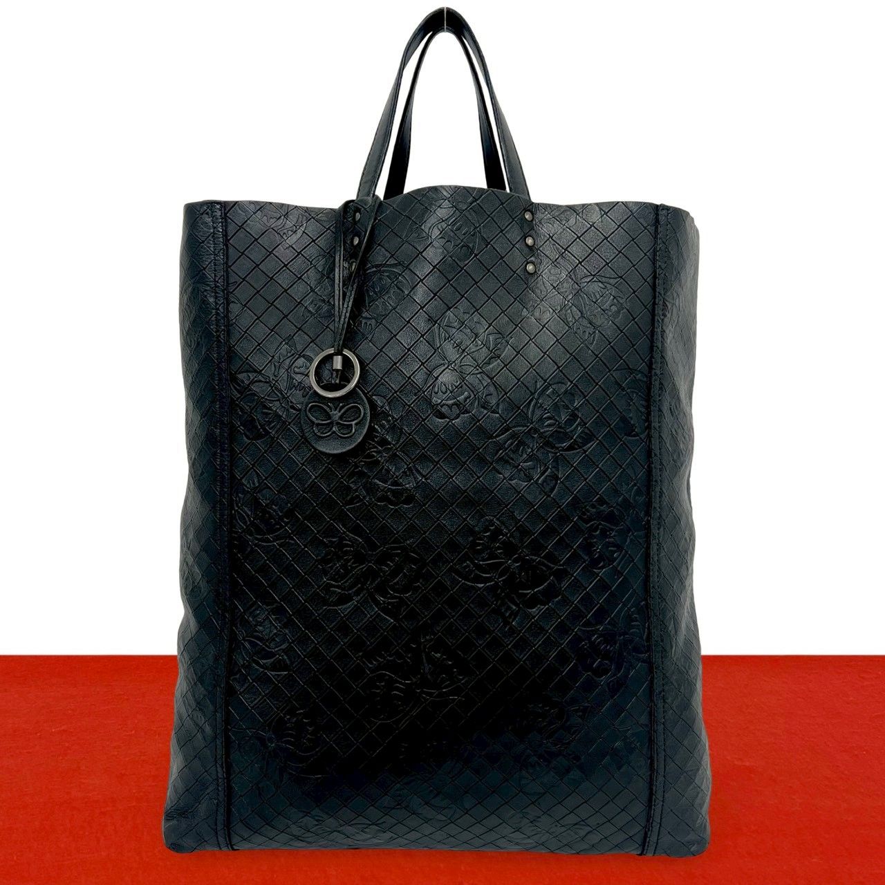 Bottega Veneta Intreccio Butterfly Leather Tote Black