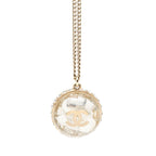 Chanel CC Logo Necklace Dome 09c Champagne Gold Plated Rhinestone