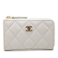 Chanel CC Logo Quilted Card Case Coin Gray Caviar Leather