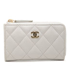 Chanel CC Logo Quilted Card Case Coin Gray Caviar Leather