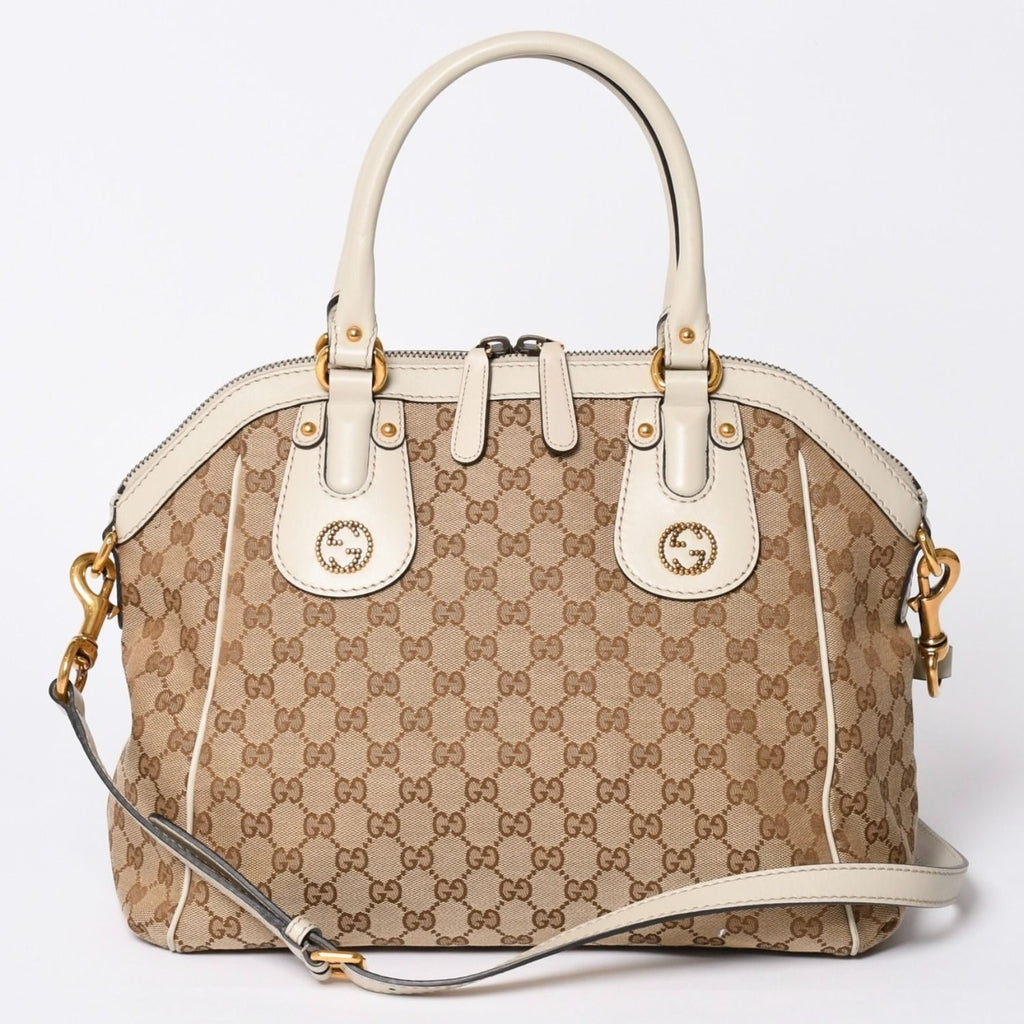 Gucci Hand Shoulder Bag GG Canvas Brown