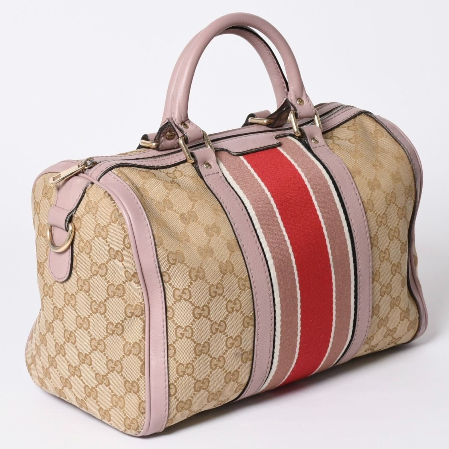 Gucci Shoulder Bag GG Canvas Leather Beige Gray Purple — view 3