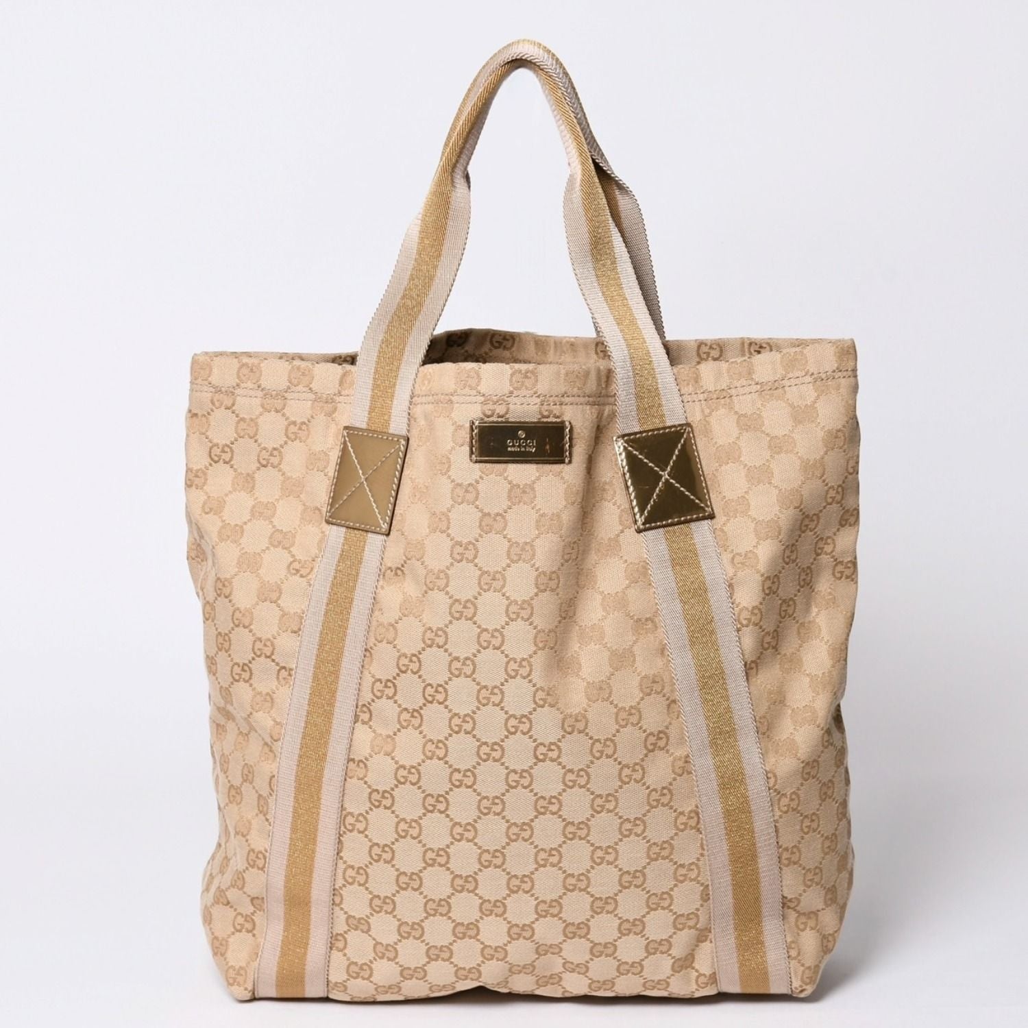 Gucci Tote Bag GG Canvas Beige Brown Gold