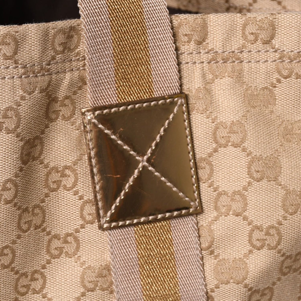 Gucci Tote Bag GG Canvas Beige Brown Gold — view 6