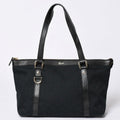 Gucci Abbey Line GG Canvas Tote Black Handbag D Ring Leather Gold
