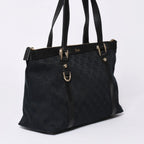 Gucci Abbey Line GG Canvas Tote Black Handbag D Ring Leather Gold — view 3