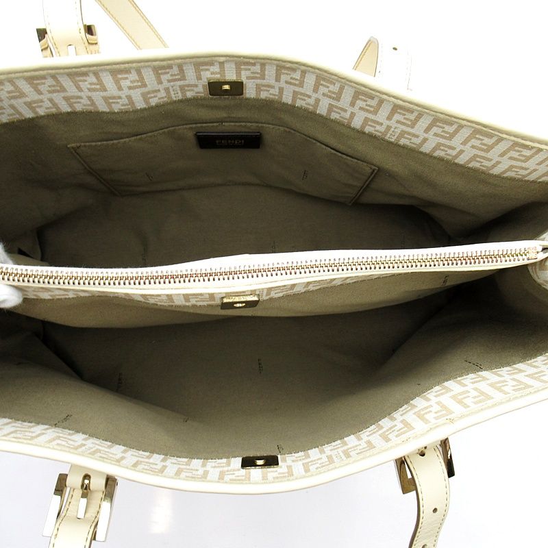 Fendi Zucchino Tote Leather Ivory — view 7