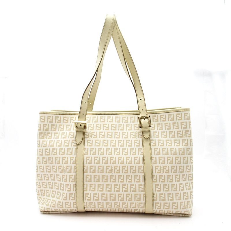 Fendi Zucchino Tote Leather Ivory — view 4