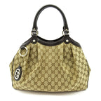 Gucci Ski Handbag GG Canvas Leather Brown