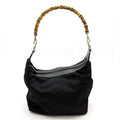 Gucci Bambu Handbag Nylon Leather Black