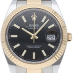 Rolex Datejust 41 Watch Oyster Box 18k Yellow Gold SS Black Polished