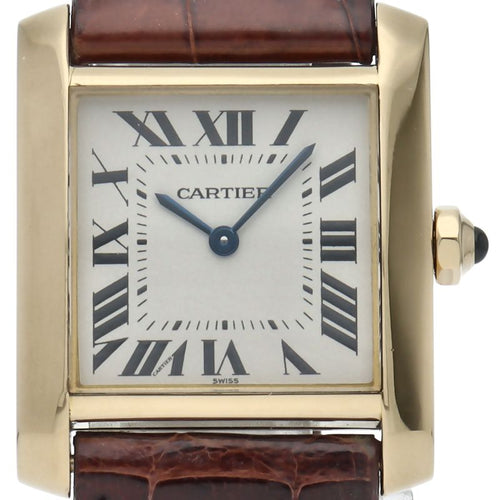 Cartier Tank Francaise MM Watch Box 18k Yellow Gold Leather White Polished