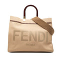 Fendi Sunshine Tote 2-Way Shoulder Bag Beige Brown Canvas Leather