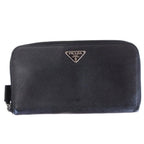 Prada Saffiano Zip Around Wallet Triangular Plate Black
