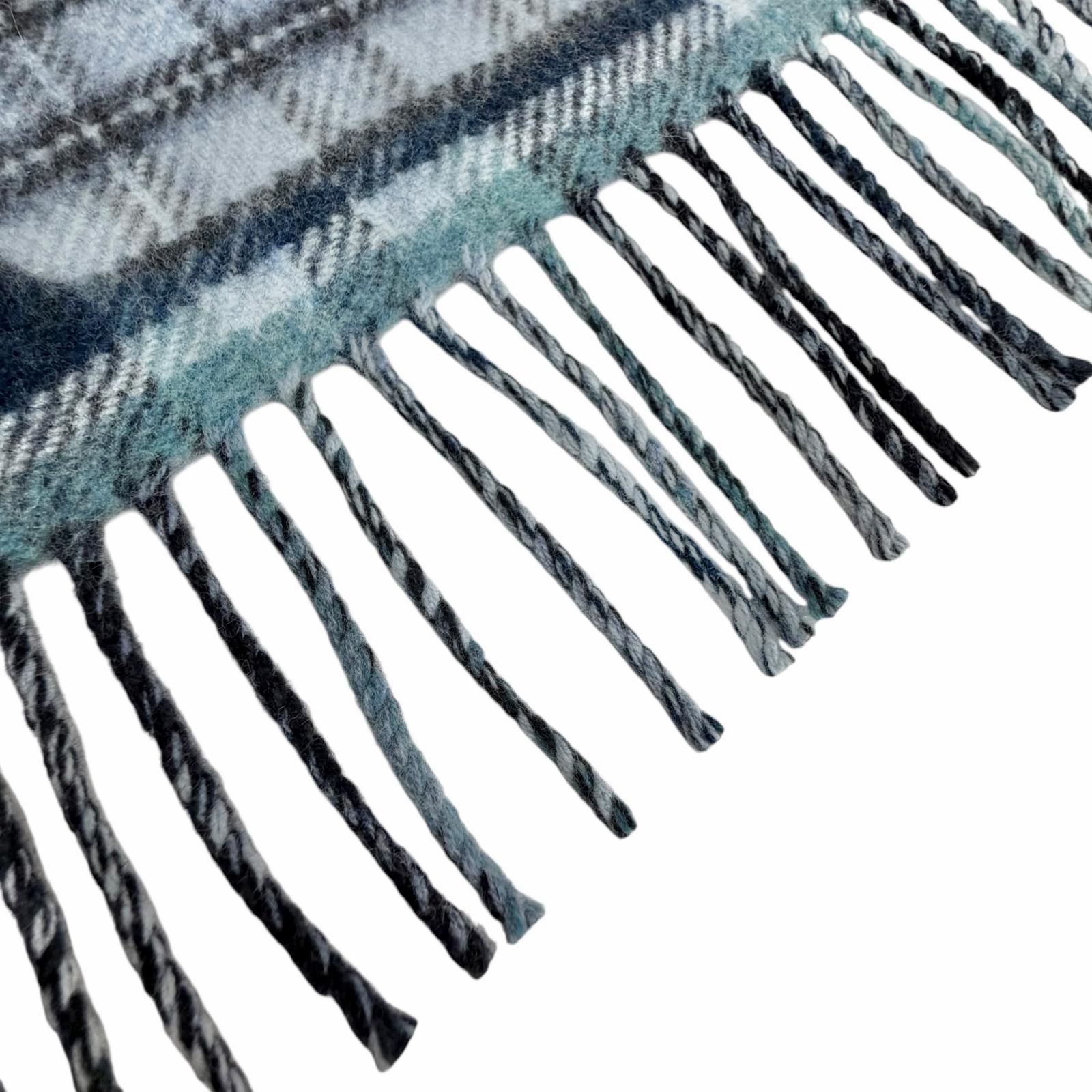 Hermes Echeque Au Roi Tartan Cashmere Ciel Blue Marine Celadon Logo Embroidery — view 8