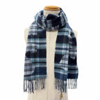 Hermes Echeque Au Roi Tartan Cashmere Ciel Blue Marine Celadon Logo Embroidery — view 3