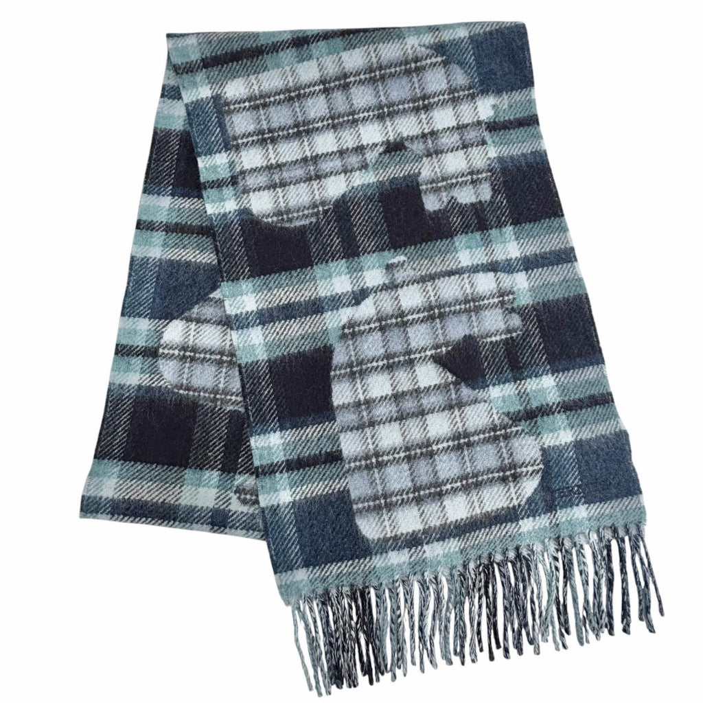 Hermes Echeque Au Roi Tartan Cashmere Ciel Blue Marine Celadon Logo Embroidery — view 4
