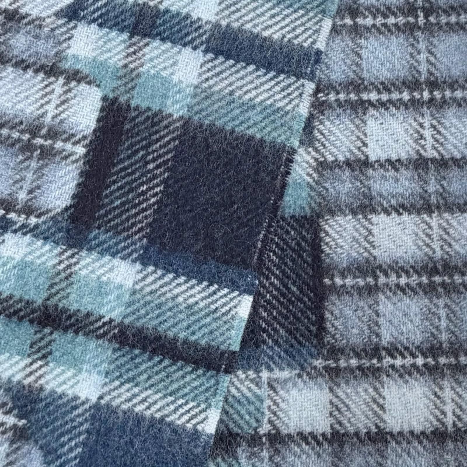 Hermes Echeque Au Roi Tartan Cashmere Ciel Blue Marine Celadon Logo Embroidery — view 5