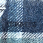 Hermes Echeque Au Roi Tartan Cashmere Ciel Blue Marine Celadon Logo Embroidery — view 6