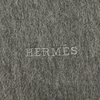 Hermes Rectoverso Cashmere 100% Logo Embroidery with Fringe Scarf Shawl Gray — view 7
