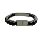 Saint Laurent Bangle Cabchain Leather Bracelet Silver — view 2