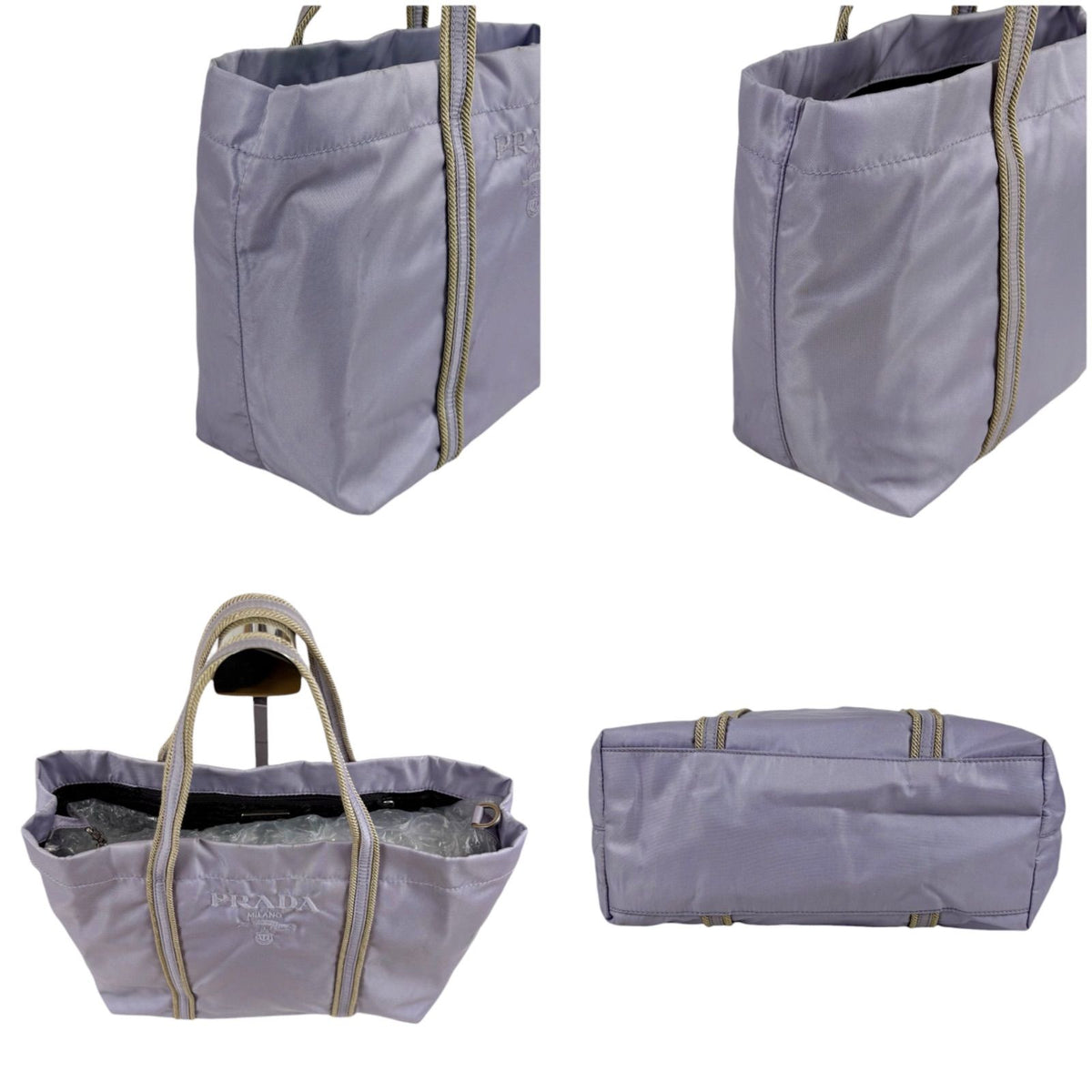 Prada Logo Embroidery Mini Tote Light Purple Tessuto — view 3