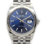 Rolex Watch Datejust Roulett Sunray Blue Dial Date Luminous Hands Index SS