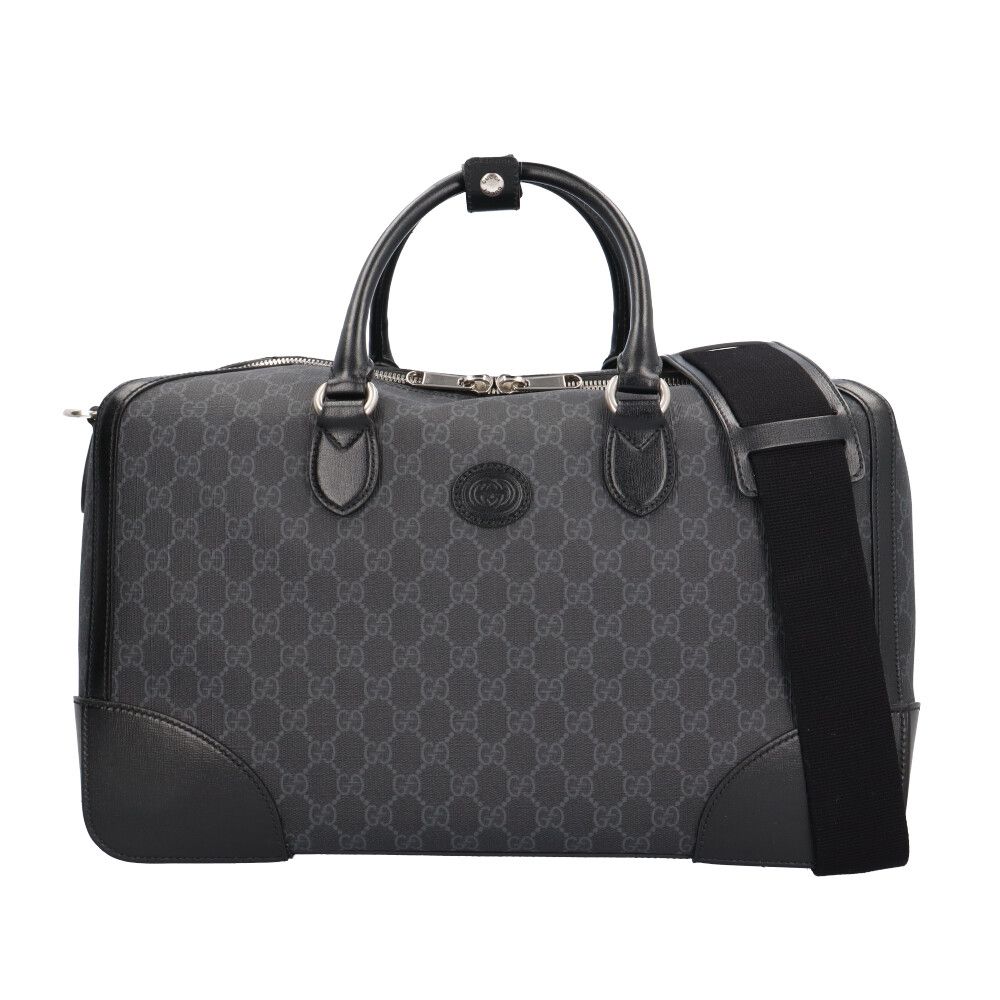Gucci Interlocking Duffle Boston Bag GG Supreme Canvas Black