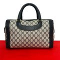 Gucci Vintage GG Pattern Leather Boston Bag Tote Navy