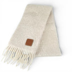 Loewe Mohair Wool Anag Lambskin Patch with Fringe Scarf White