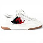 Chanel CC Logo Lace Up Low Cut Leather Sneakers White — view 4