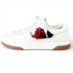 Chanel CC Logo Lace Up Low Cut Leather Sneakers White — view 3