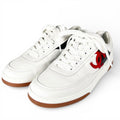 Chanel CC Logo Lace Up Low Cut Leather Sneakers White
