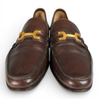Hermes Gold Logo Bit Loafers Leather Shoes Brown — view 3
