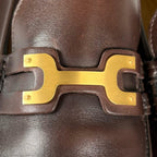 Hermes Gold Logo Bit Loafers Leather Shoes Brown — view 9