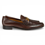 Hermes Gold Logo Bit Loafers Leather Shoes Brown — view 5