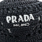 Prada Raffia Logo Letter Ring Crochet Bucket Hat Black Recommended — view 7