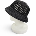Prada Raffia Logo Letter Ring Crochet Bucket Hat Black Recommended — view 4