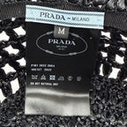 Prada Raffia Logo Letter Ring Crochet Bucket Hat Black Recommended — view 8