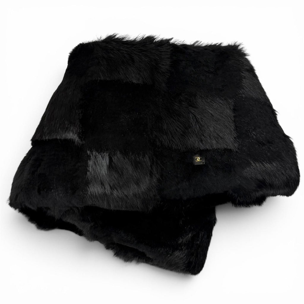 Chanel CC Logo Rabbit Fur Lapin Tippet Shawl Black 42 Scarf