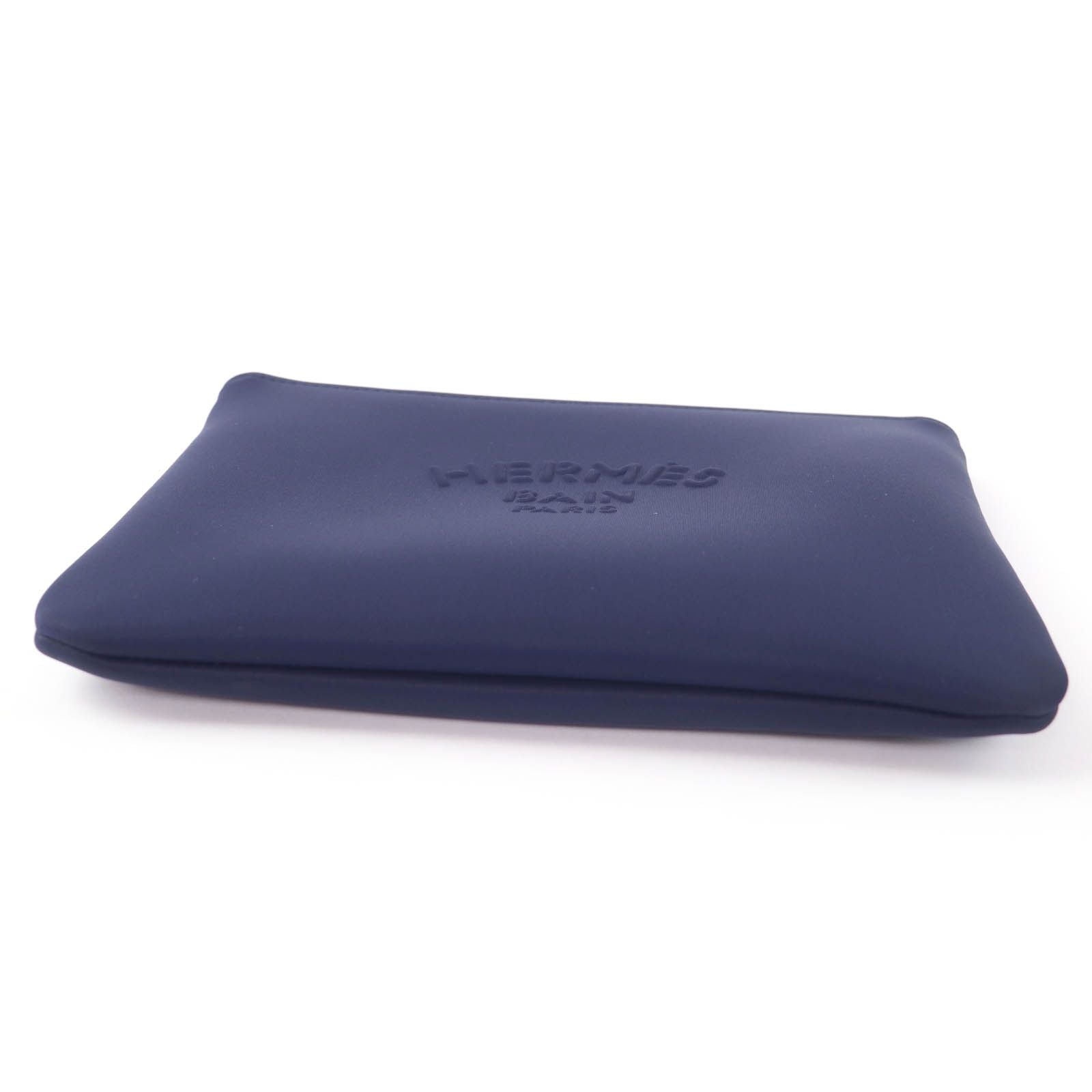 Hermes Trousse Flat PM Neobain Black Logo Zip Pouch Navy — view 3