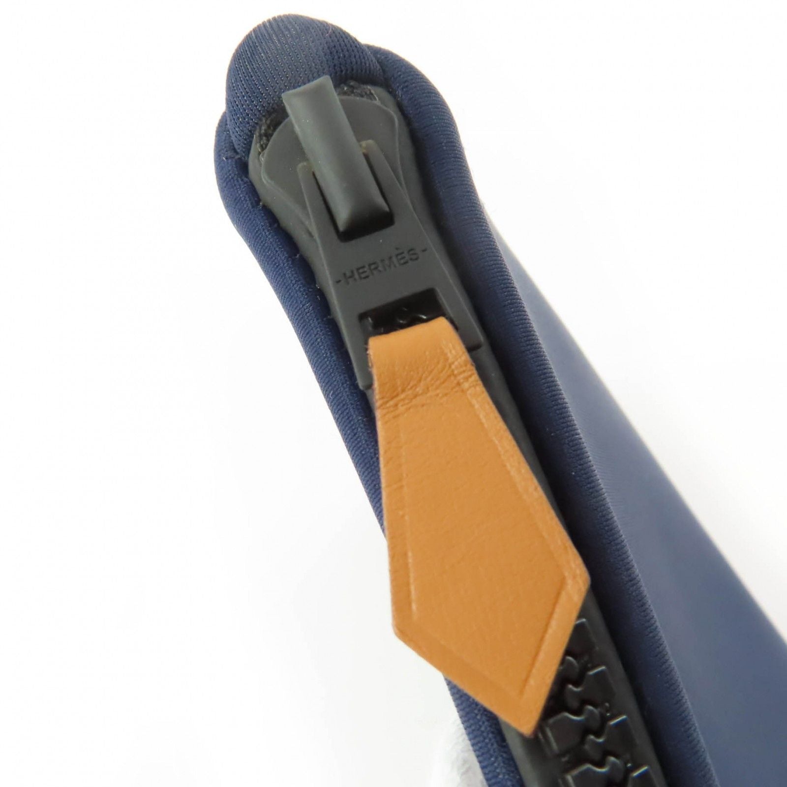 Hermes Trousse Flat PM Neobain Black Logo Zip Pouch Navy — view 7