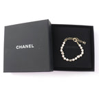 Chanel CC Logo Heart Rhinestone Faux Pearl Bracelet Gold — view 2