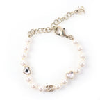 Chanel CC Logo Heart Rhinestone Faux Pearl Bracelet Gold