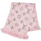 Louis Vuitton Echarpe Logo Mania Shine Wool Silk Blend Scarf Pink Gold