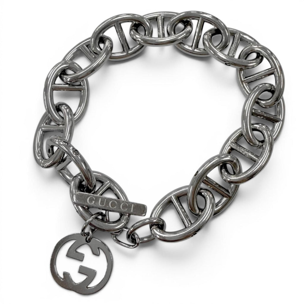 Gucci Vintage Anchor Chain Interlocking Bracelet Silver