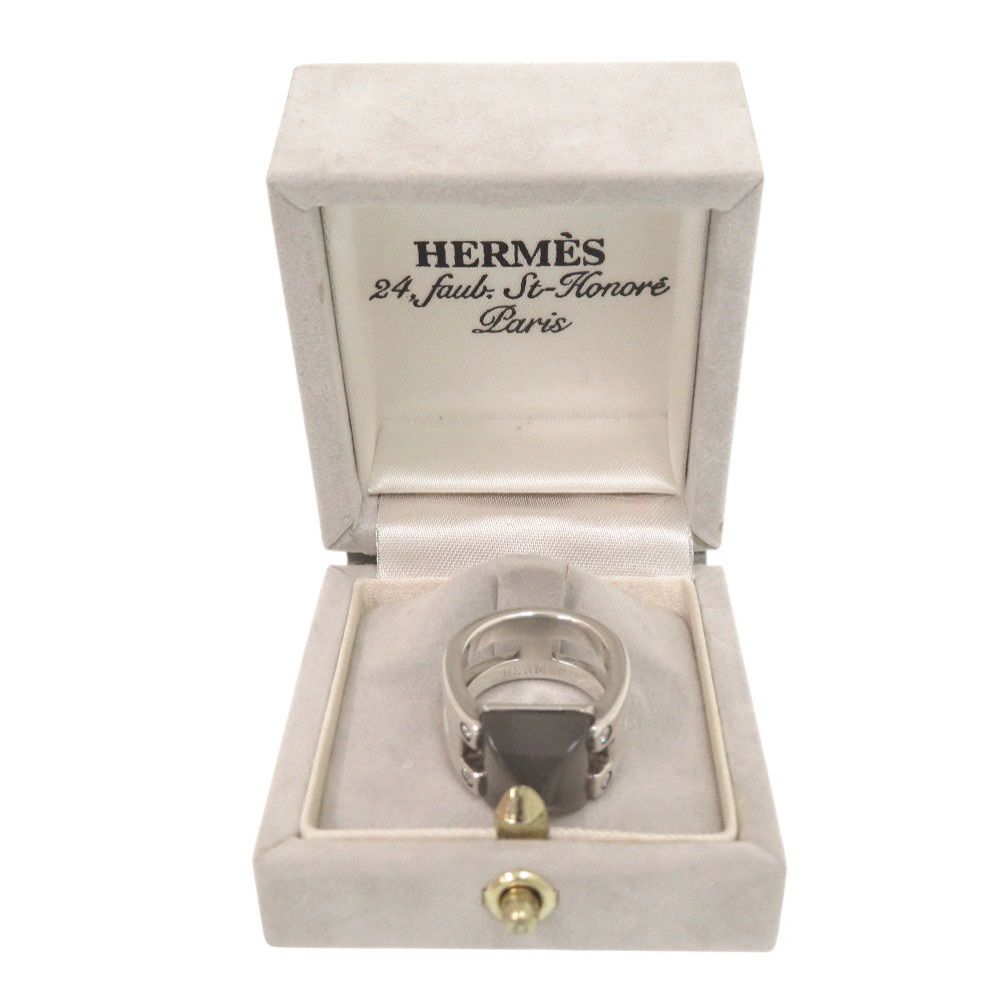 Hermes Vintage Medallion 49 925 Sterling Silver Moonstone Ring