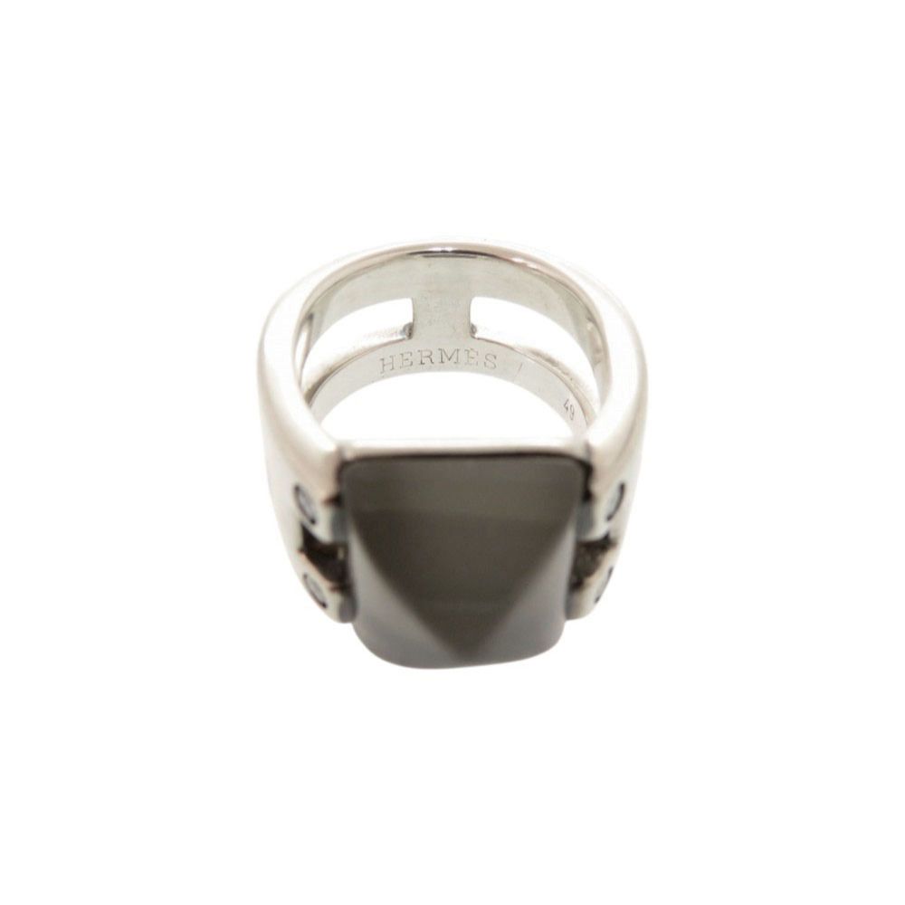 Hermes Vintage Medallion 49 925 Sterling Silver Moonstone Ring
