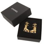 Chanel CC Logo Roller Skate Metal Rhinestone Faux Pearl Gold Earrings — view 2