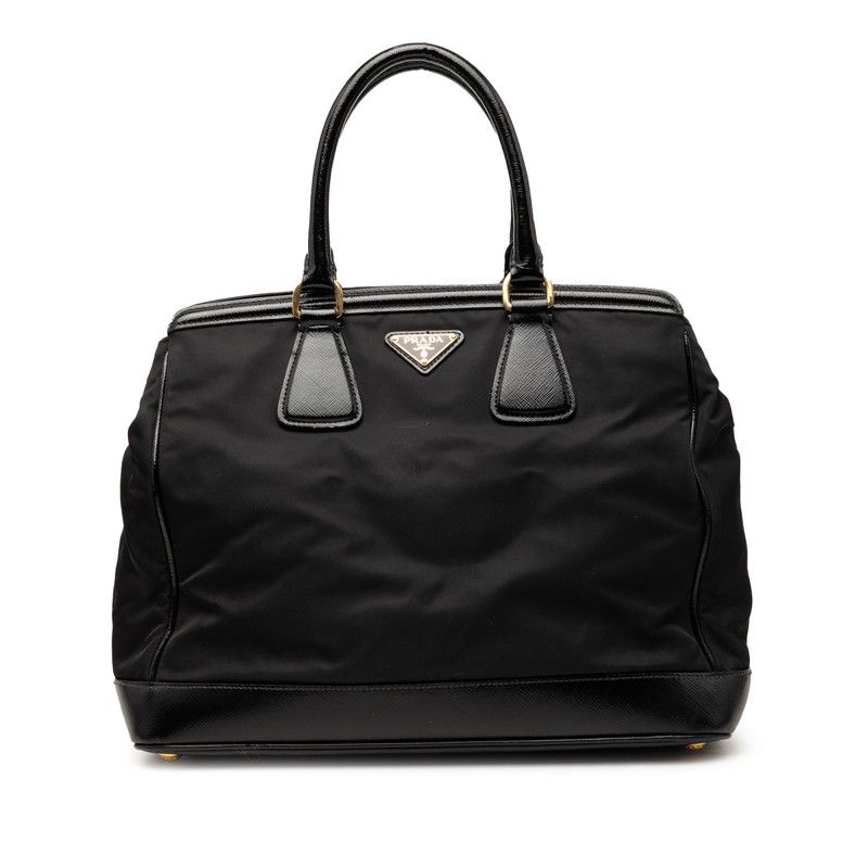 Prada Saffiano Handbag Black Nylon Leather